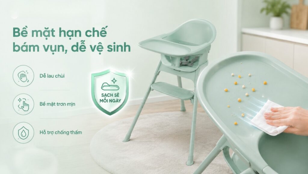 Ghế ăn dặm đa chức năng Volden 7UP 6M+ cho bé 6 tháng 2 Bề mặt hạn chế bám vụn, dễ vệ sinh