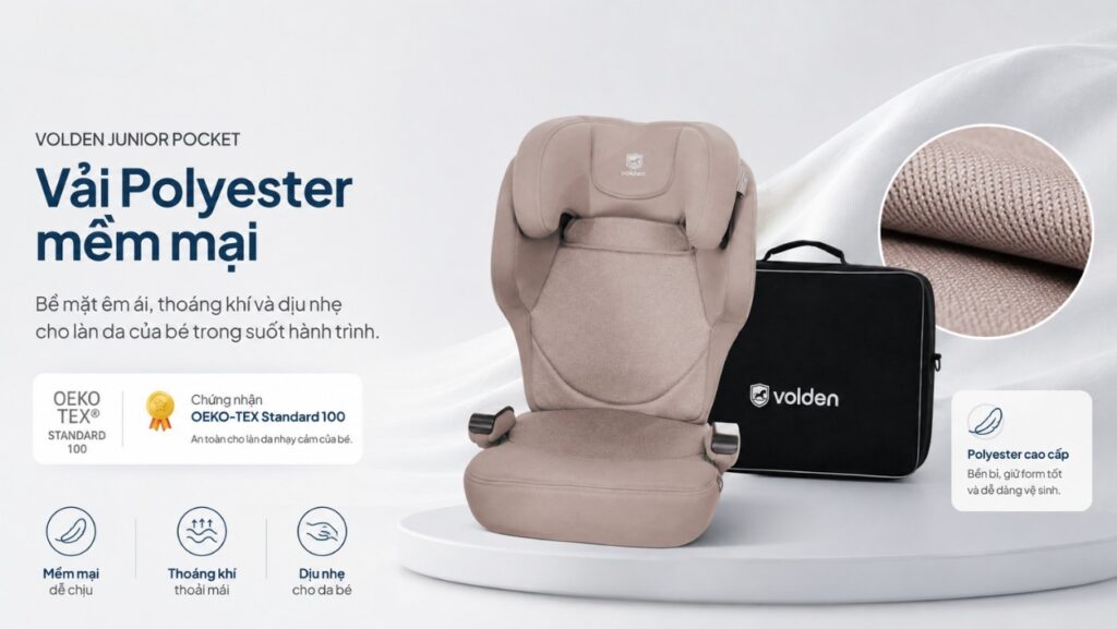 Ghế booster tựa lưng Volden Junior Pocket gập gọn cho bé 3-12 Tuổi 3 Vải Polyester mềm mại