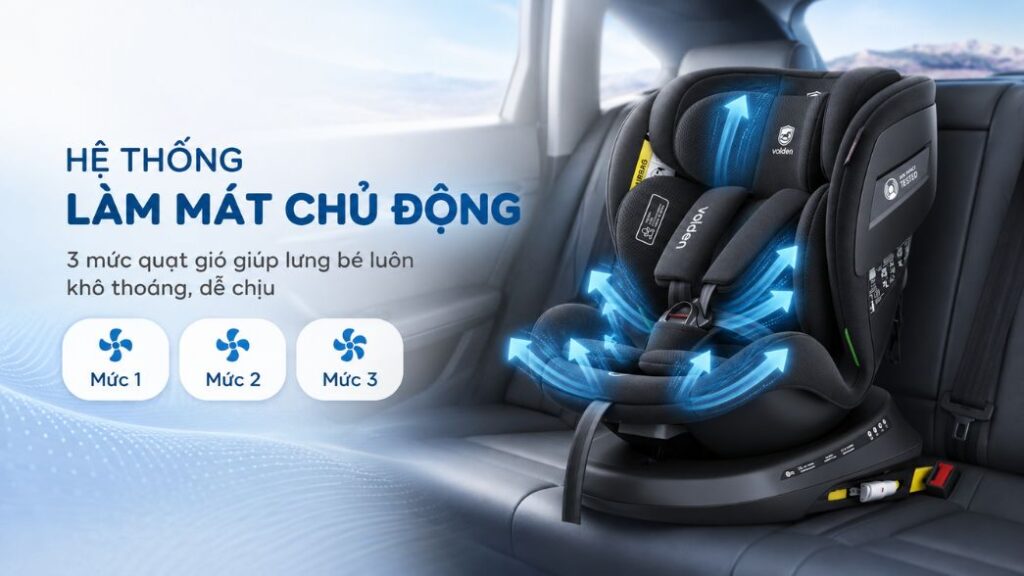 Ghế ô tô trẻ em Volden Baby Airvoice tích hợp giọng nói AI 2 Hệ thống làm mát chủ động