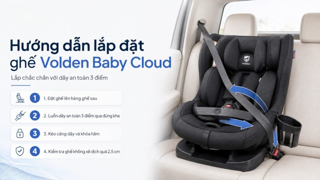 Ghế ô tô trẻ em Volden Baby Cloud dành cho bé 0-12 Tuổi 3 Hướng dẫn lắp đặt ghế Volden Baby Cloud