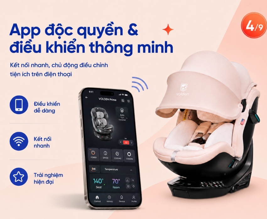 Ghế ô tô trẻ em Volden Prime NextUS cao cấp thông minh 1 App điều khiển thông minh