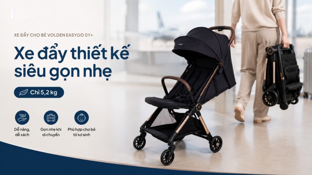 Xe đẩy cho bé Volden EasyGo 0Y+ gấp gọn vừa Cabin máy bay 1 Xe đẩy thiết kế siêu gọn nhẹ