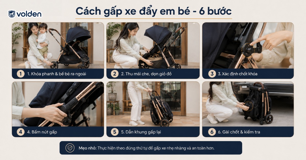 Cách gấp xe đẩy em bé nhanh gọn và dễ dàng 8 Cách gấp xe đẩy em bé theo quy trình 6 bước