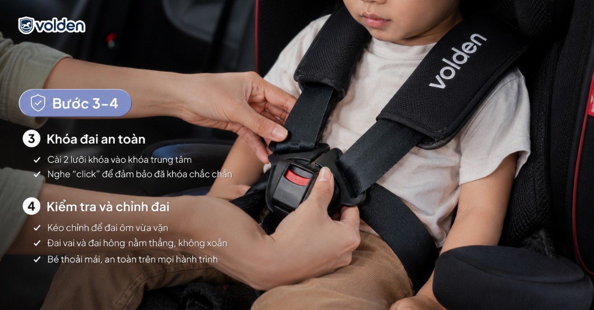 Cách thắt dây an toàn cho ghế trẻ em đúng và hiệu quả 7 Khóa đai an toàn sau đó kiểm tra và chỉnh đai