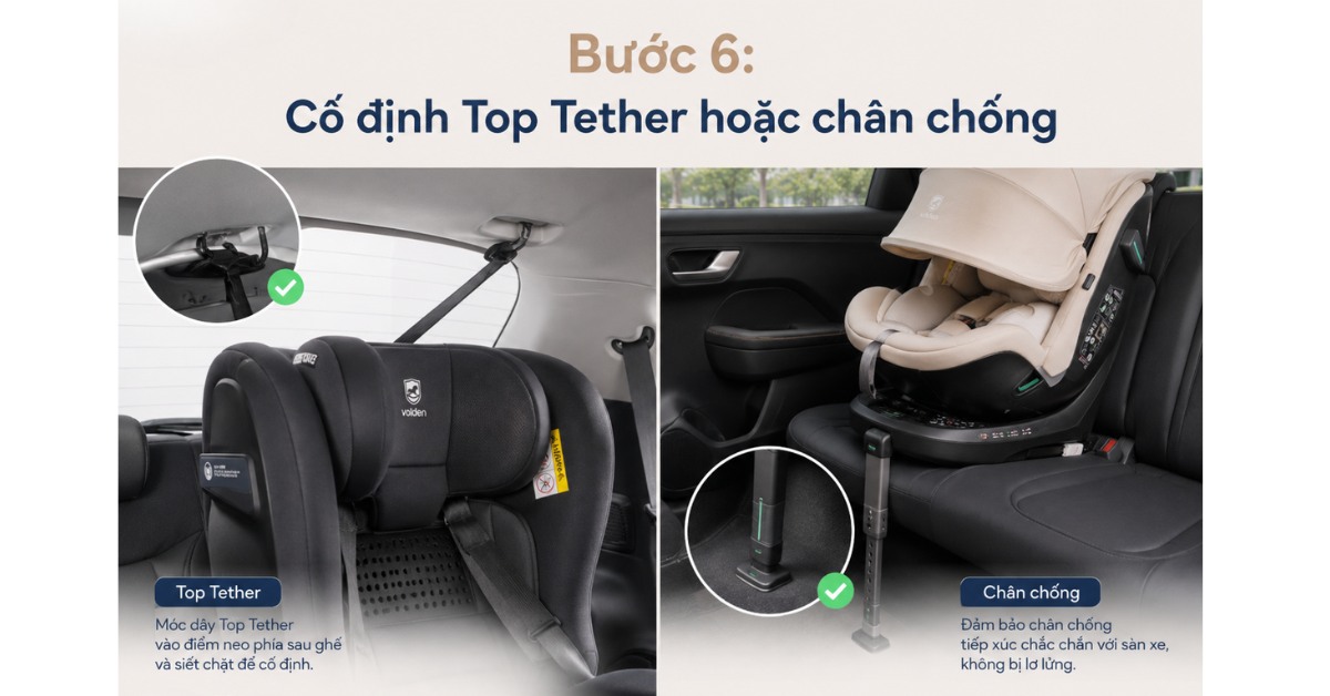 Cách lắp ghế trẻ em trên ô tô đúng chuẩn cùng Volden 13 Cố định dây Top Tether hoặc chân chống