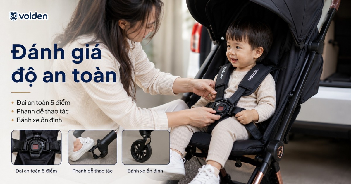 Những kinh nghiệm mua xe đẩy cho bé phù hợp và dễ ưng ý 12 Kiểm tra hệ thống an toàn trên xe đẩy