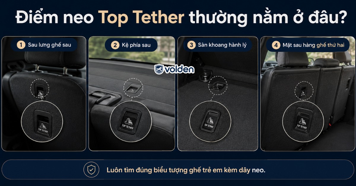 Top Tether là gì? Hướng dẫn lắp ghế đúng cùng Volden 5 Điểm neo Top Tether thường nằm ở vị trí nào?