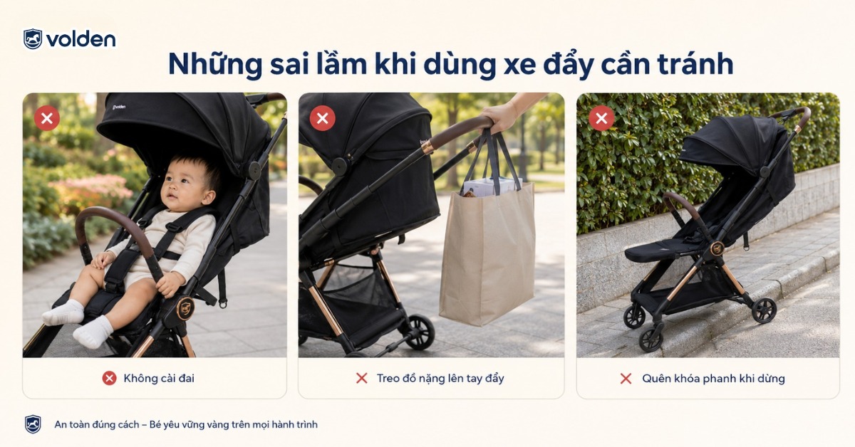 Trẻ mấy tháng dùng được xe đẩy em bé? Những sai lầm khi sử dụng 10 Những sai lầm khi dùng xe đẩy em bé cần tránh