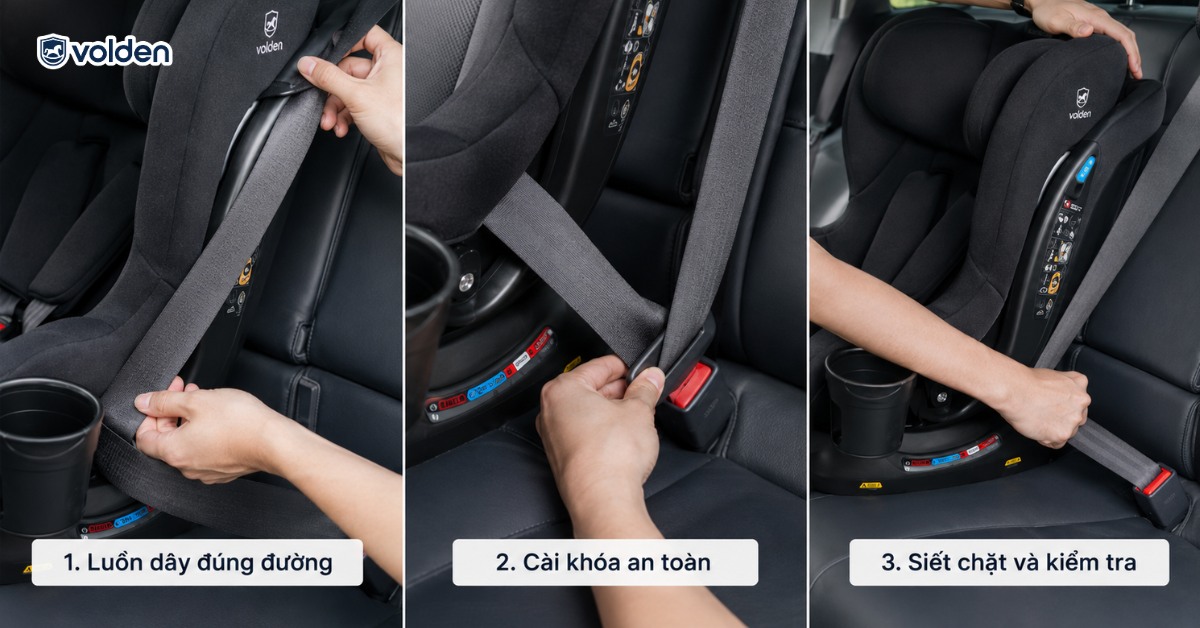 Xe không có ISOFIX thì phải làm sao? Cách lắp ghế an toàn 6 Cách lắp ghế bằng dây đai trên xe không có ISOFIX