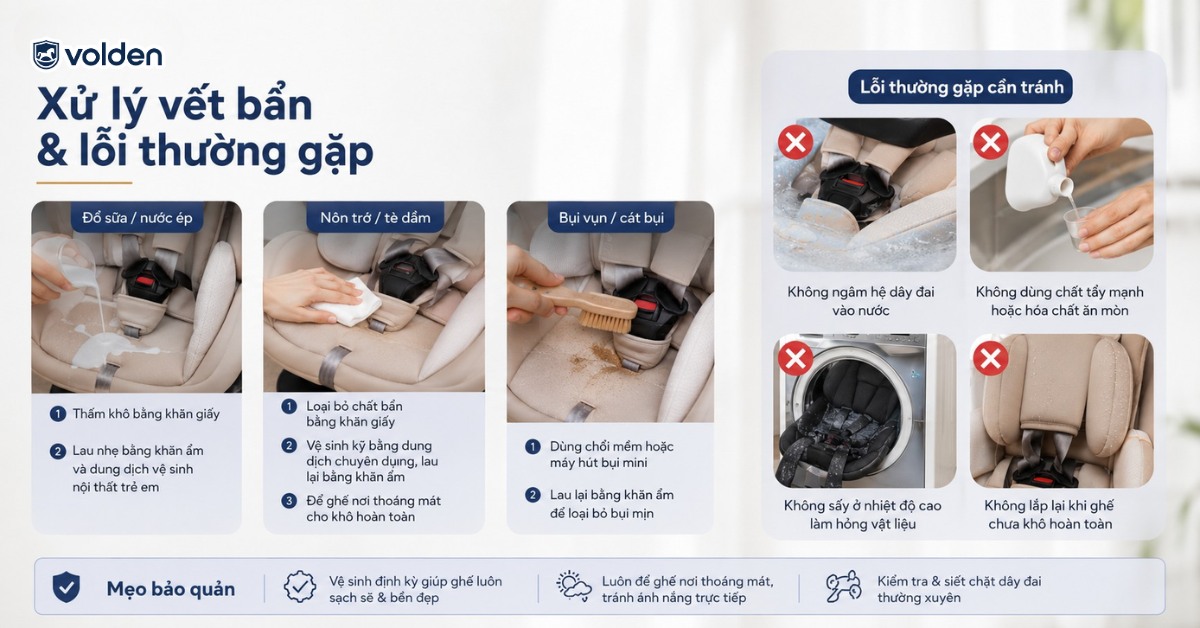 Cách vệ sinh ghế ô tô trẻ em đúng chuẩn cùng Volden 12 Những lỗi thường gặp khi áp dụng cách vệ sinh ghế ô tô trẻ em