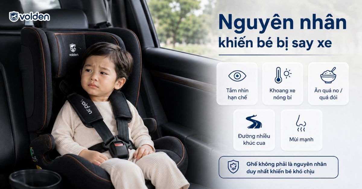 Bé bị say xe có nên dùng ghế ô tô trẻ em không? Cách hạn chế 3 Nguyên nhân khiến bé bị say xe khi ngồi ghế trẻ em