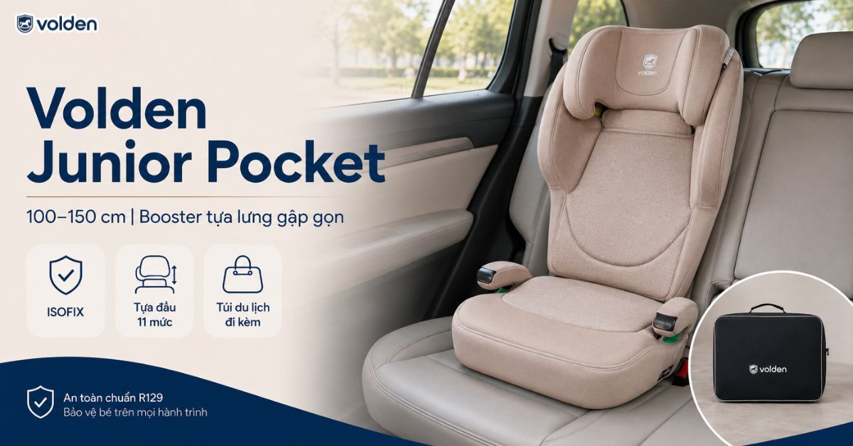 Review các loại ghế ngồi ô tô cho bé giá tốt và đạt tiêu chuẩn R129 10 Ghế booster tựa lưng Volden Junior Pocket gập gọn