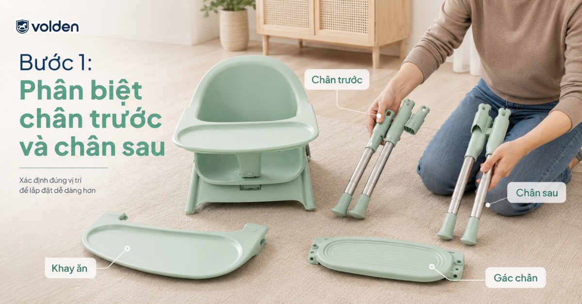 Cách lắp ghế ăn dặm tại nhà và xử lý lỗi thường gặp 7 Phân biệt chân trước và chân sau