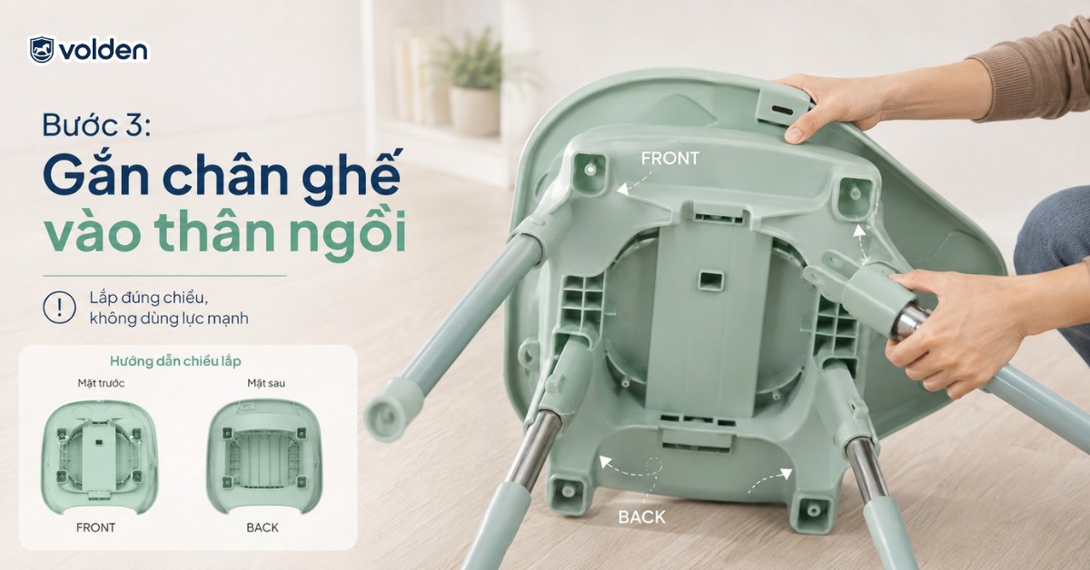 Cách lắp ghế ăn dặm tại nhà và xử lý lỗi thường gặp 9 Gắn chân ghế vào thân ngồi