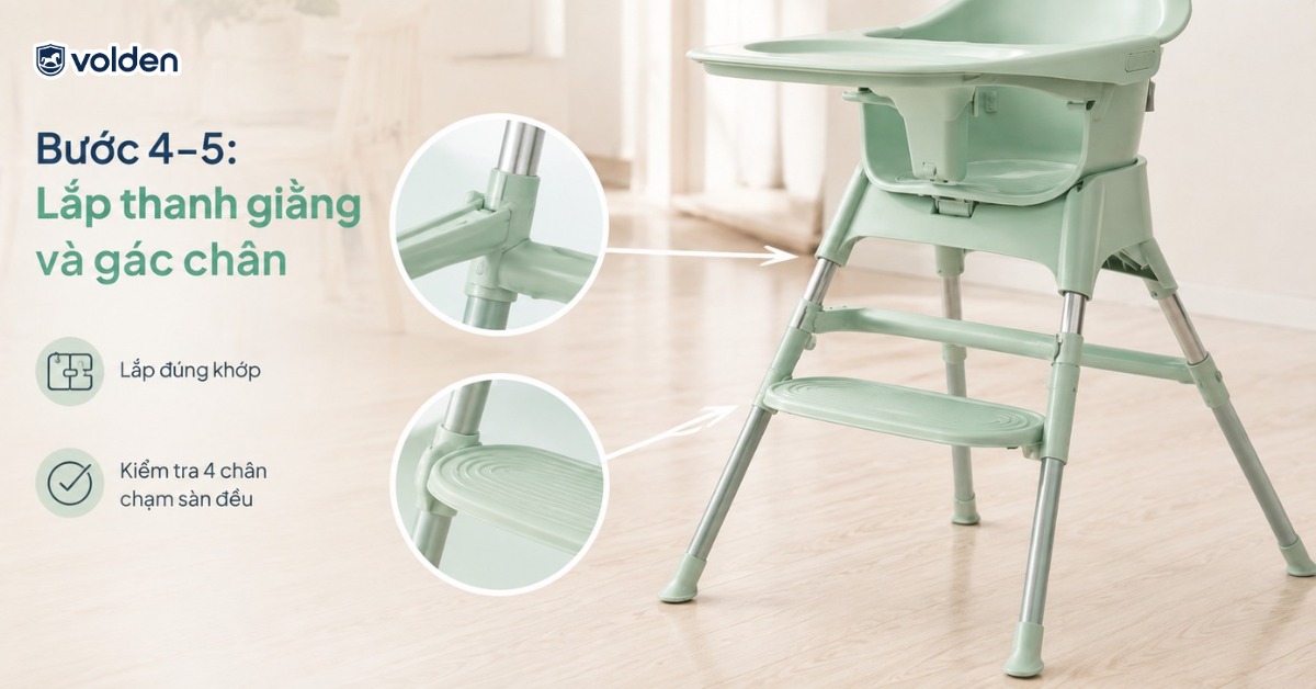 Cách lắp ghế ăn dặm tại nhà và xử lý lỗi thường gặp 10 Lắp thanh giằng và gác chân