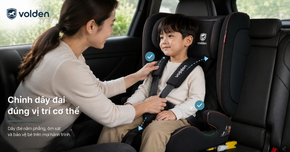 Top 5+ Ghế Ngồi Ô Tô Cho Bé 4 Tuổi An Toàn, Tốt cho bé 2026 18 Chỉnh dây đai đúng vị trí cơ thể