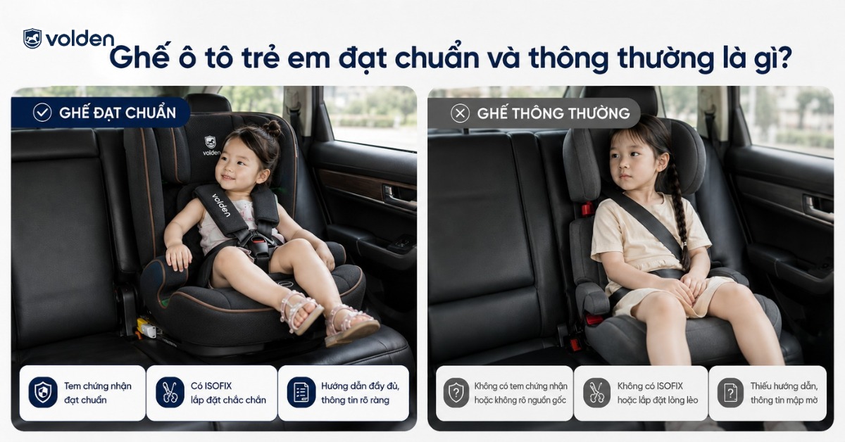 Cách phân biệt ghế ô tô trẻ em đạt chuẩn và loại thông thường cho ba mẹ 3 Ghế ô tô trẻ em đạt chuẩn và thông thường là gì