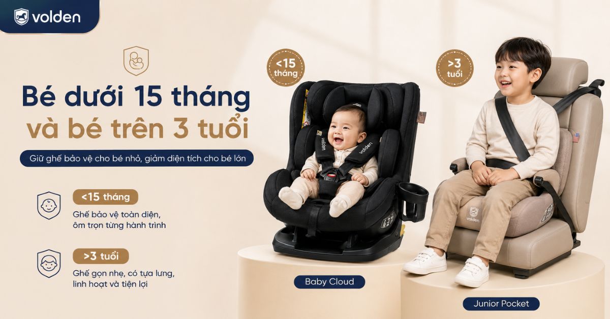 Gia đình có 2 bé cần chọn ghế ô tô nào phù hợp theo từng độ tuổi? 8 Bé dưới 15 tháng và bé trên 3 tuổi