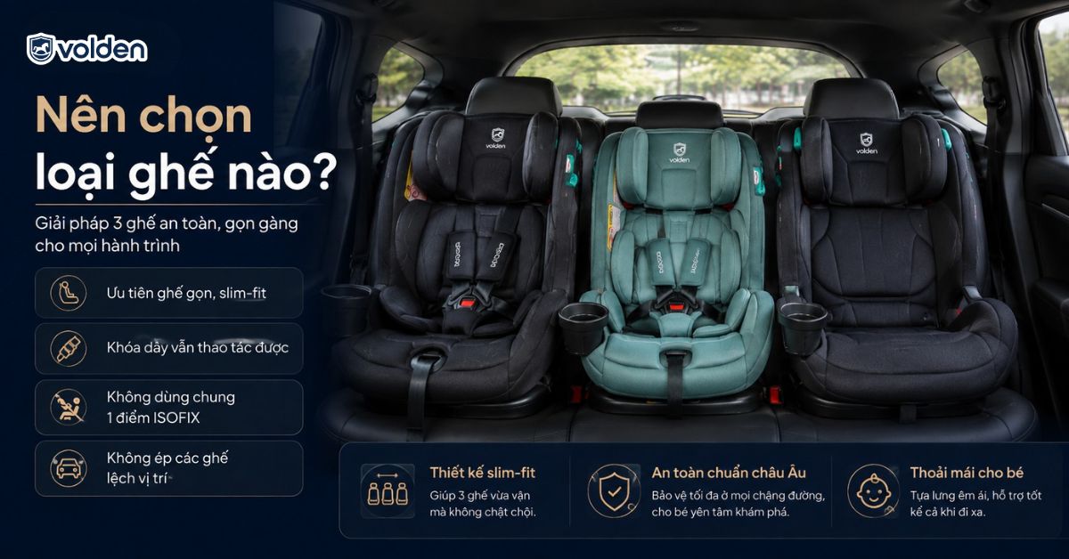 Lắp 3 ghế trẻ em trên ô tô thế nào cho đúng và an toàn? 6 Nên chọn loại ghế nào để lắp đủ 3 ghế?